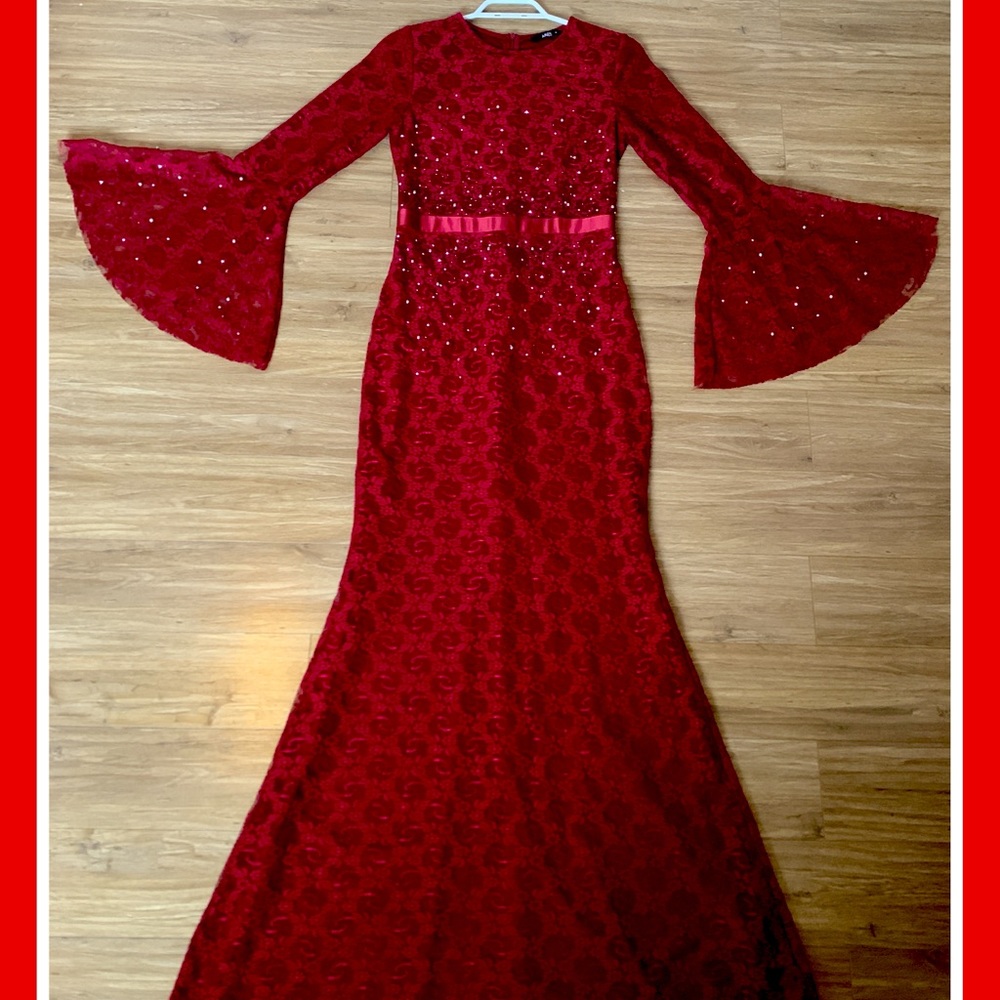 Maroon - Fully Lined - Crew neck - Maxi Dress